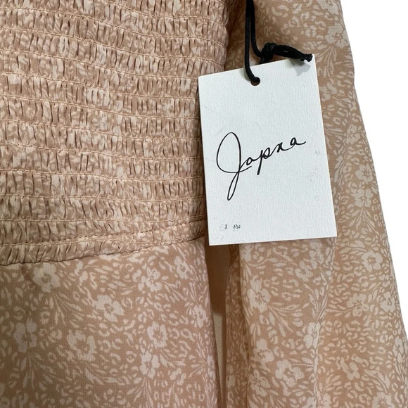 Japna Women’s L Tan Floral Smocked Long Sleeve Dress - Picture 5 of 6